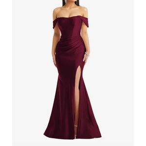 Cynthia & Sahar Scarlet Cabrenet Red Off the Shoulder Dress‎